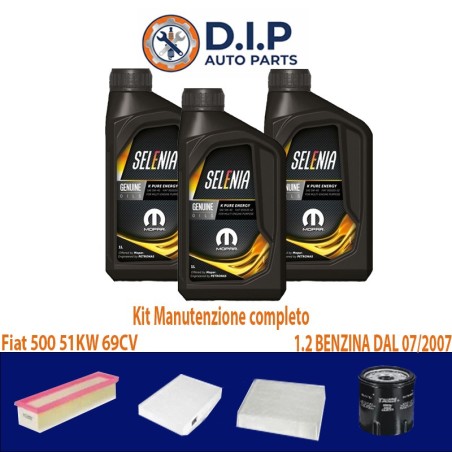 Kit Tagliando FIAT 500-1.2 Benzina 51kW 69CV dal 2007 - Olio Selenia e Filtri